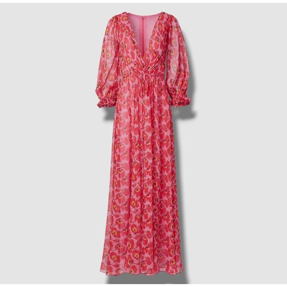 NWT. $2690 Carolina Herrera Silk Floral V-Neck Waist-Tie Midi Dress Sz 6 - Picture 3 of 11